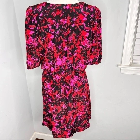 The Kooples Firework Silk Faux Wrap Dress Red Black 4 - Picture 5 of 8